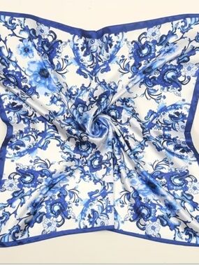 Blue & White Floral Silk Scarf